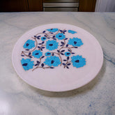 Handcrafted White Marble Inlay Plate with Floral and Bird Pietra Dura Design  Luxury Home Decor